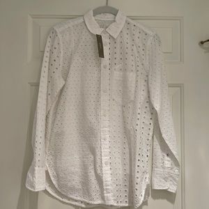 J.Crew white eyelet new with tags long sleeve button down